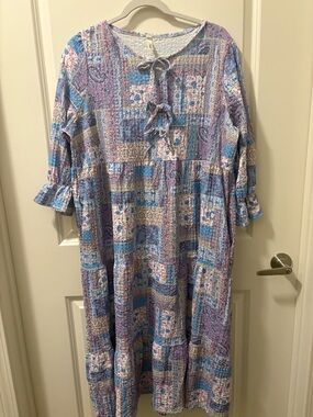 Celeste Lavender and Blue Patchwork Midi Dress